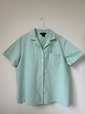 Denim&Co Mint Green Short-Sleeve Button-Up Shirt 1X 100% Cotton